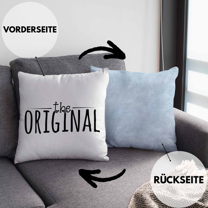 The Original Kissen mit Füllung 40x40 Geschenk Partner-Kissen mit Füllung 40x40 Geschwister (Grau) Blau Trendation
