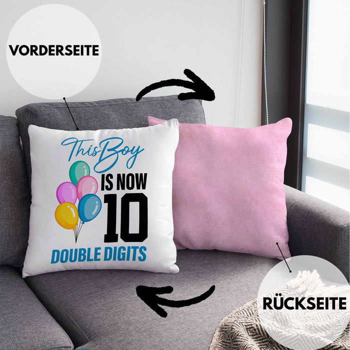 10 Geburtstag Junge Jungen Geschenke Kissen mit Füllung 40x40 10er Geburtstag 10 Jahre Alt Geschenkidee Lustig (Grau) Rosa Trendation