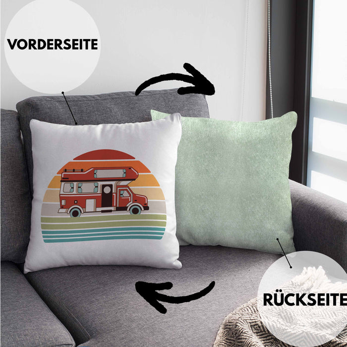 Wohnwagen Camper Kissen mit Füllung 40x40 Geschenke Wohnmobil für Männer Campingwagen Geschenkidee Zubehör Camping Opa Oma Rentner Lustig Grafik (Grau) Grün Trendation