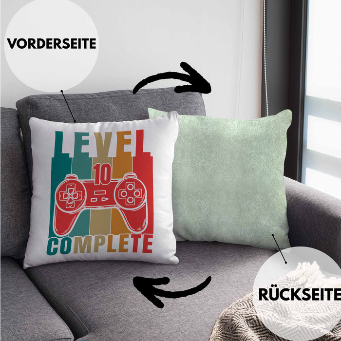 10. Geburtstag Junge Lustige Gamer Kissen mit Füllung 40x40 Zocker Geschenk Gamer Gamergirl Geschenkidee Geburtstag 10er Geburtstag (Grau) Grün Trendation