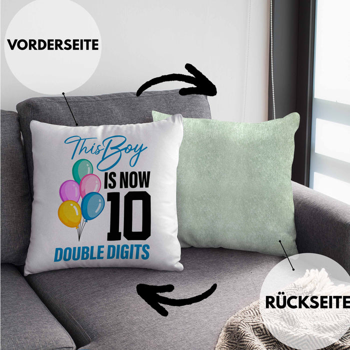 10 Geburtstag Junge Jungen Geschenke Kissen mit Füllung 40x40 10er Geburtstag 10 Jahre Alt Geschenkidee Lustig (Grau) Grün Trendation