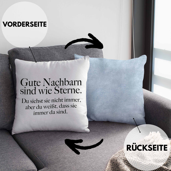 Nachbarn Abschied Geschenk Kissen mit Füllung 40x40 Abschiedsgeschenk Nachbarin Nachbar Bester Nachbar Gute Nachbarn (Grau) Blau Trendation