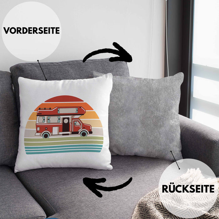 Wohnwagen Camper Kissen mit Füllung 40x40 Geschenke Wohnmobil für Männer Campingwagen Geschenkidee Zubehör Camping Opa Oma Rentner Lustig Grafik (Grau) Grau Trendation
