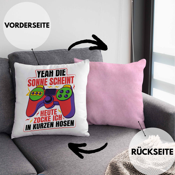Lustige Gamer Kissen mit Füllung 40x40 Zocker Geschenk Gamer Gamergirl Geschenkidee Geburtstag Yeah Die Sonne Scheint (Grau) Rosa Trendation