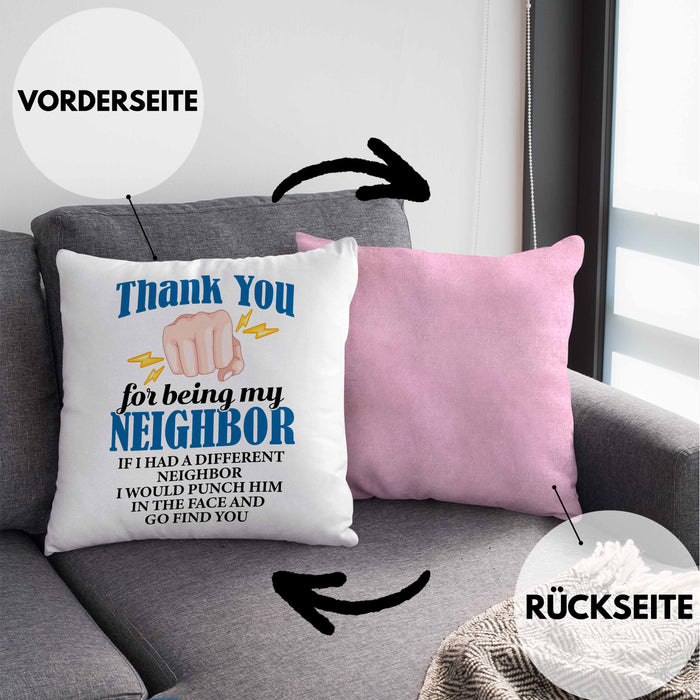 Bester Nachbar Geschenk für Nachbarn Kissen mit Füllung 40x40 Geschenkidee Beste Nachbarn der Welt (Grau) Rosa Trendation