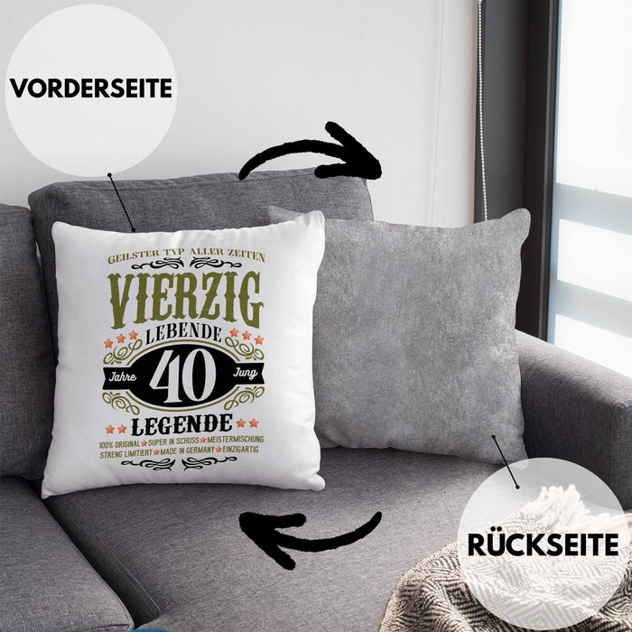 40. Geburtstag Kissen mit Füllung 40x40 Mann Geschenk 40er Geschenkidee 40 Vater Männer Lustig Geschenke 40 Jahre Alt Streng Limitiert Männer Vater (Grau) Grau Trendation