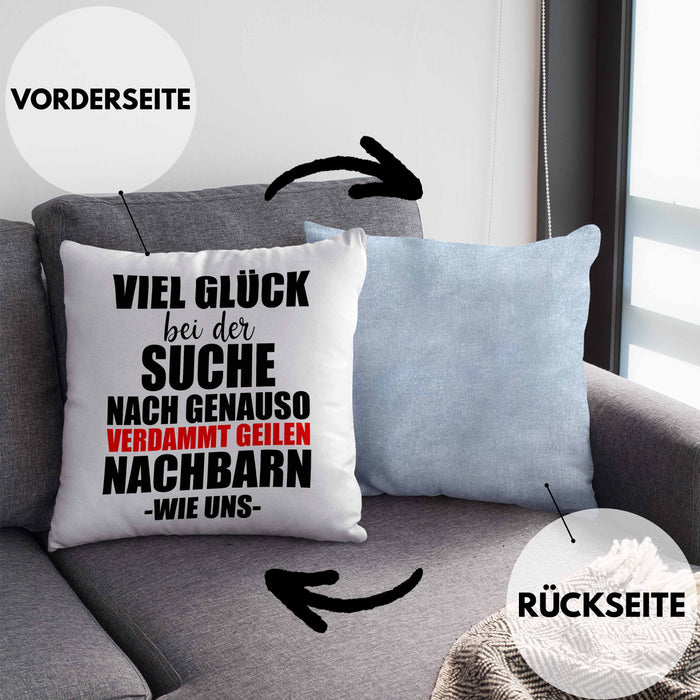 Nachbarn Abschied Geschenk Kissen mit Füllung 40x40 Abschiedsgeschenk Nachbarin Nachbar Bester Nachbar (Grau) Blau Trendation