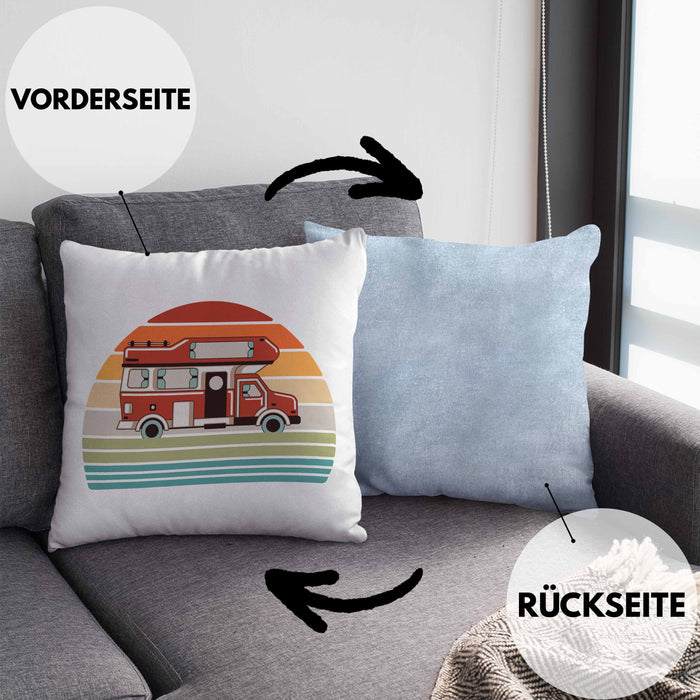 Wohnwagen Camper Kissen mit Füllung 40x40 Geschenke Wohnmobil für Männer Campingwagen Geschenkidee Zubehör Camping Opa Oma Rentner Lustig Grafik (Grau) Blau Trendation