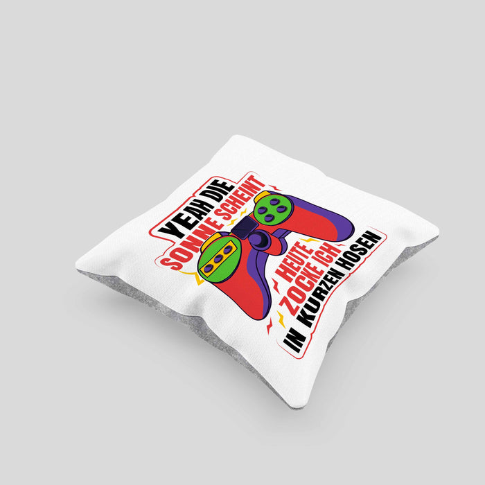 Lustige Gamer Kissen mit Füllung 40x40 Zocker Geschenk Gamer Gamergirl Geschenkidee Geburtstag Yeah Die Sonne Scheint (Grau) Grau Trendation