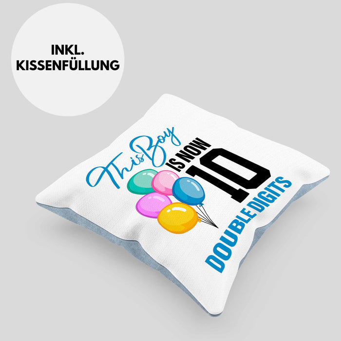 10 Geburtstag Junge Jungen Geschenke Kissen mit Füllung 40x40 10er Geburtstag 10 Jahre Alt Geschenkidee Lustig (Grau) Blau Trendation