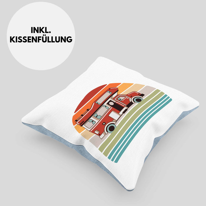 Wohnwagen Camper Kissen mit Füllung 40x40 Geschenke Wohnmobil für Männer Campingwagen Geschenkidee Zubehör Camping Opa Oma Rentner Lustig Grafik (Grau) Blau Trendation