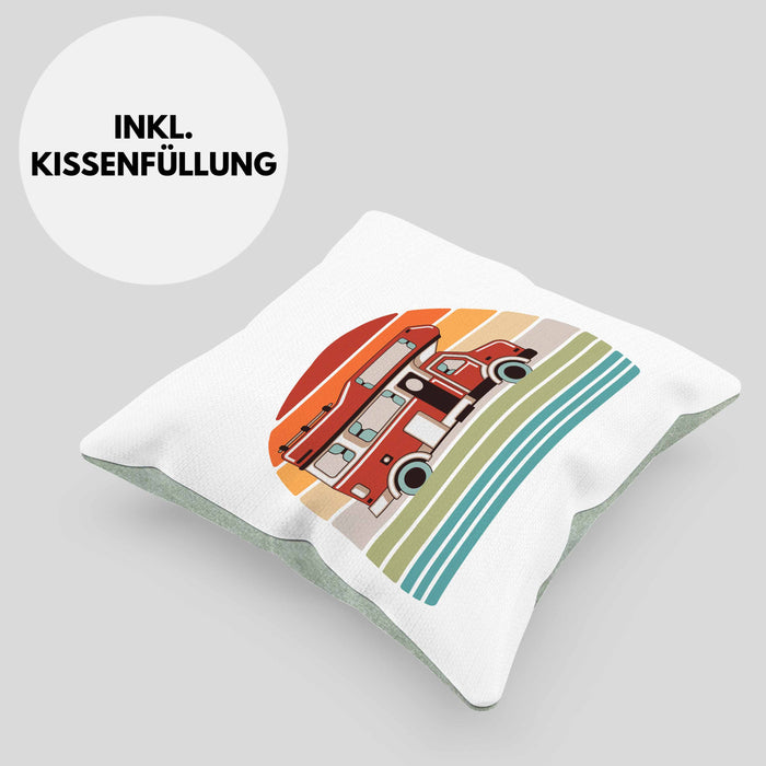Wohnwagen Camper Kissen mit Füllung 40x40 Geschenke Wohnmobil für Männer Campingwagen Geschenkidee Zubehör Camping Opa Oma Rentner Lustig Grafik (Grau) Grün Trendation