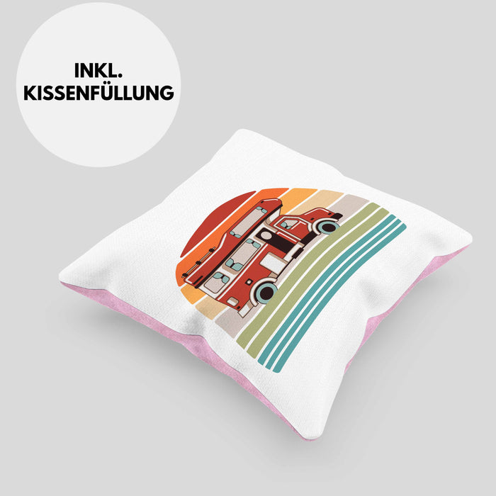 Wohnwagen Camper Kissen mit Füllung 40x40 Geschenke Wohnmobil für Männer Campingwagen Geschenkidee Zubehör Camping Opa Oma Rentner Lustig Grafik (Grau) Rosa Trendation