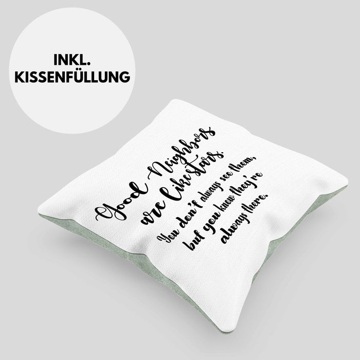 Bester Nachbar Geschenk für Nachbarn Kissen mit Füllung 40x40 Geschenkidee Beste Nachbarn der Welt Nachbarin (Grau) Grün Trendation