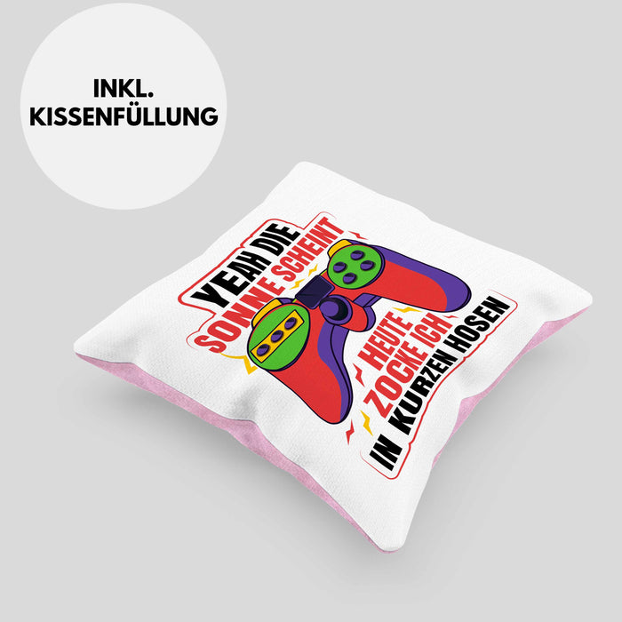 Lustige Gamer Kissen mit Füllung 40x40 Zocker Geschenk Gamer Gamergirl Geschenkidee Geburtstag Yeah Die Sonne Scheint (Grau) Rosa Trendation