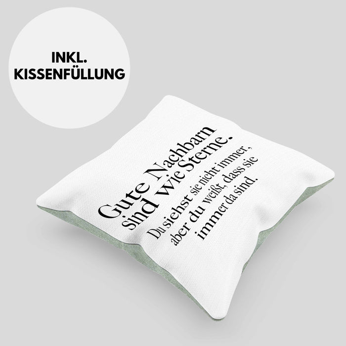 Nachbarn Abschied Geschenk Kissen mit Füllung 40x40 Abschiedsgeschenk Nachbarin Nachbar Bester Nachbar Gute Nachbarn (Grau) Grün Trendation