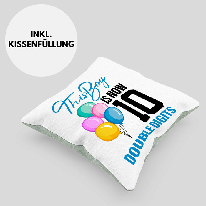 10 Geburtstag Junge Jungen Geschenke Kissen mit Füllung 40x40 10er Geburtstag 10 Jahre Alt Geschenkidee Lustig (Grau) Grün Trendation