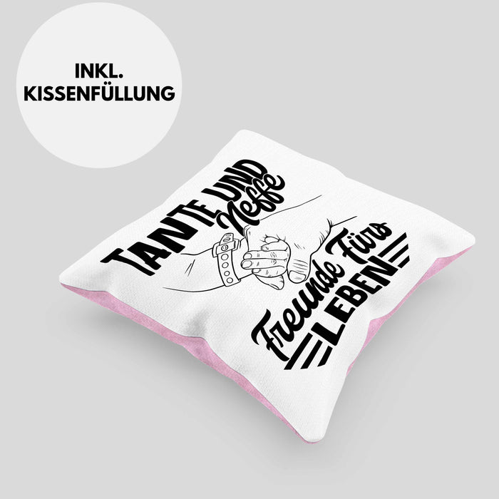 Tante Und Neffe Freunde Fürs Leben Kissen mit Füllung 40x40 Geschenk für Neffen Tante (Grau) Rosa Trendation