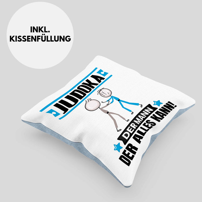 Judoka Kissen mit Füllung 40x40 Geschenk für Judoka Der Mann Der Alles Kann Geschenkidee zum Geburtstag (Grau) Blau Trendation