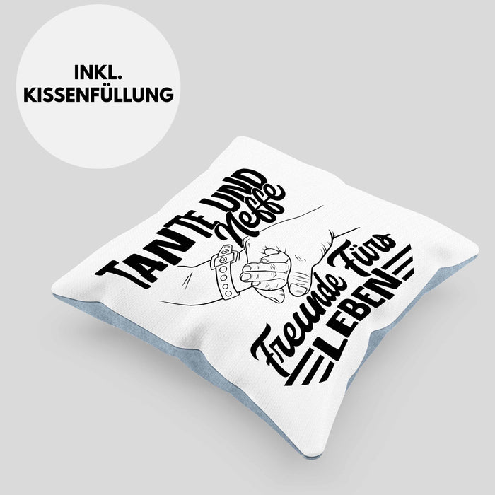 Tante Und Neffe Freunde Fürs Leben Kissen mit Füllung 40x40 Geschenk für Neffen Tante (Grau) Blau Trendation