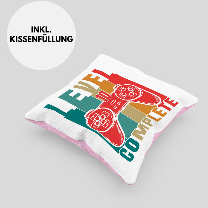 10. Geburtstag Junge Lustige Gamer Kissen mit Füllung 40x40 Zocker Geschenk Gamer Gamergirl Geschenkidee Geburtstag 10er Geburtstag (Grau) Rosa Trendation