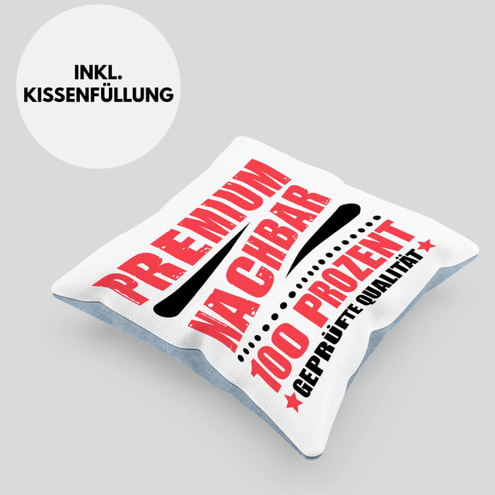 Premium Nachbar Kissen mit Füllung 40x40 Geschenk Bester Nachbar Geschenkidee Nachbarn (Grau) Blau Trendation