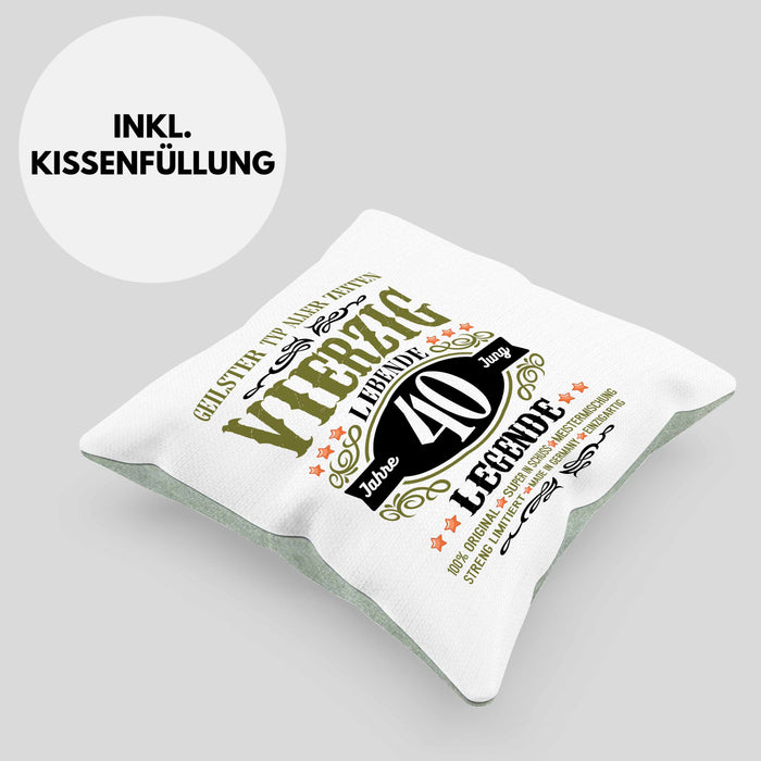 40. Geburtstag Kissen mit Füllung 40x40 Mann Geschenk 40er Geschenkidee 40 Vater Männer Lustig Geschenke 40 Jahre Alt Streng Limitiert Männer Vater (Grau) Grün Trendation