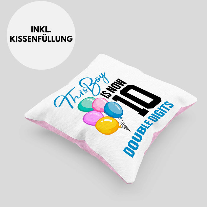 10 Geburtstag Junge Jungen Geschenke Kissen mit Füllung 40x40 10er Geburtstag 10 Jahre Alt Geschenkidee Lustig (Grau) Rosa Trendation