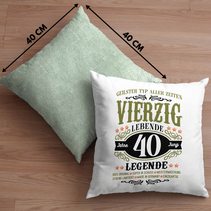 40. Geburtstag Kissen mit Füllung 40x40 Mann Geschenk 40er Geschenkidee 40 Vater Männer Lustig Geschenke 40 Jahre Alt Streng Limitiert Männer Vater (Grau) Grün Trendation