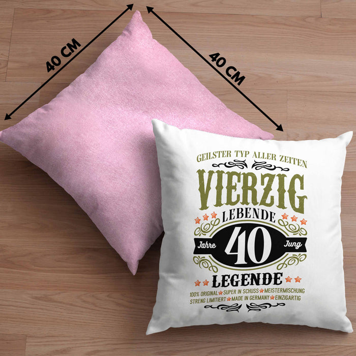 40. Geburtstag Kissen mit Füllung 40x40 Mann Geschenk 40er Geschenkidee 40 Vater Männer Lustig Geschenke 40 Jahre Alt Streng Limitiert Männer Vater (Grau) Rosa Trendation