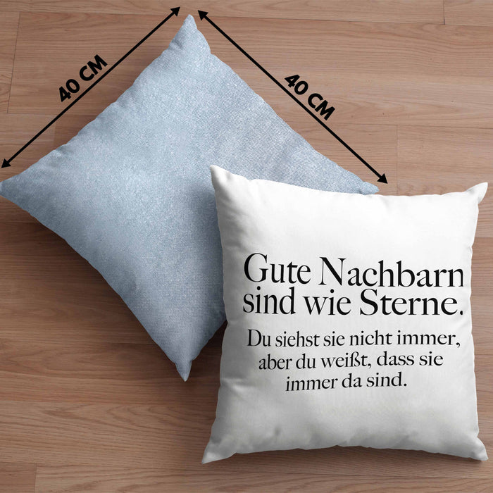Nachbarn Abschied Geschenk Kissen mit Füllung 40x40 Abschiedsgeschenk Nachbarin Nachbar Bester Nachbar Gute Nachbarn (Grau) Blau Trendation