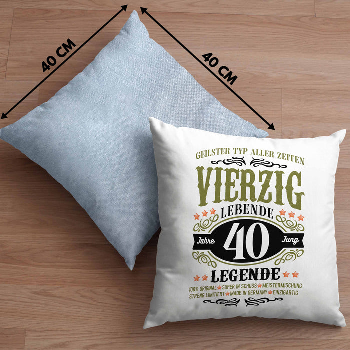 40. Geburtstag Kissen mit Füllung 40x40 Mann Geschenk 40er Geschenkidee 40 Vater Männer Lustig Geschenke 40 Jahre Alt Streng Limitiert Männer Vater (Grau) Blau Trendation