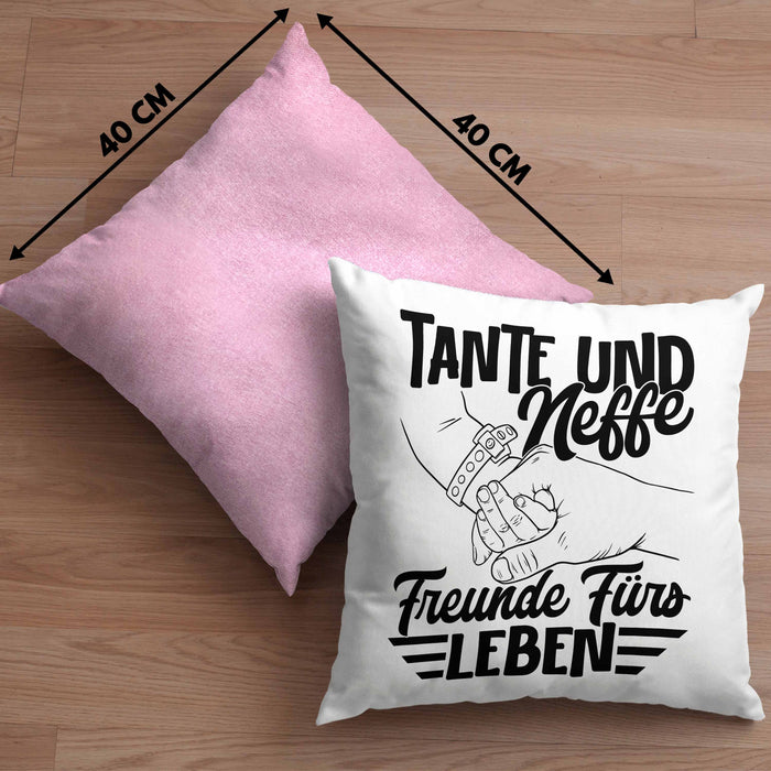 Tante Und Neffe Freunde Fürs Leben Kissen mit Füllung 40x40 Geschenk für Neffen Tante (Grau) Rosa Trendation