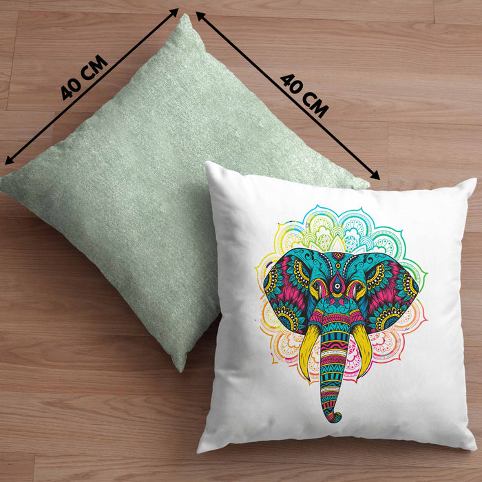 Elefant Kissen mit Füllung 40x40 Geschenk Für Elefanten-Liebhaber Geschenkidee Mandala Bunt (Grau) Grün Trendation
