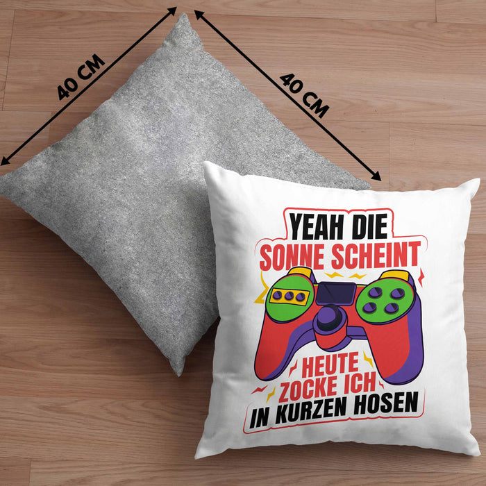 Lustige Gamer Kissen mit Füllung 40x40 Zocker Geschenk Gamer Gamergirl Geschenkidee Geburtstag Yeah Die Sonne Scheint (Grau) Grau Trendation
