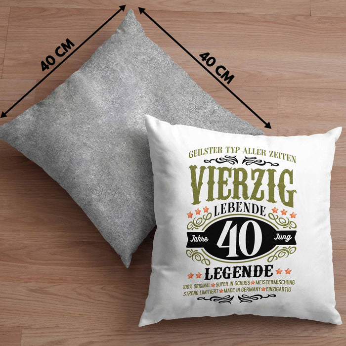 40. Geburtstag Kissen mit Füllung 40x40 Mann Geschenk 40er Geschenkidee 40 Vater Männer Lustig Geschenke 40 Jahre Alt Streng Limitiert Männer Vater (Grau) Grau Trendation