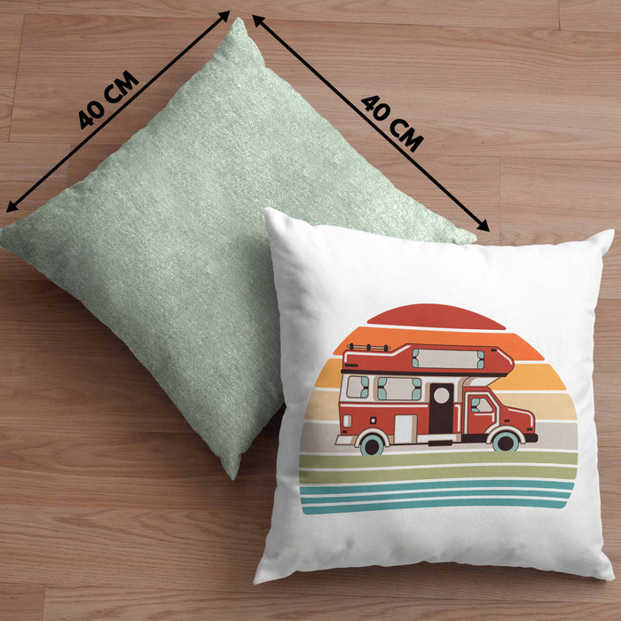 Wohnwagen Camper Kissen mit Füllung 40x40 Geschenke Wohnmobil für Männer Campingwagen Geschenkidee Zubehör Camping Opa Oma Rentner Lustig Grafik (Grau) Grün Trendation