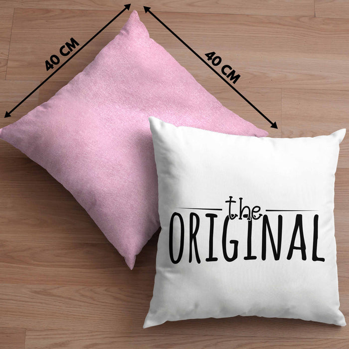 The Original Kissen mit Füllung 40x40 Geschenk Partner-Kissen mit Füllung 40x40 Geschwister (Grau) Rosa Trendation