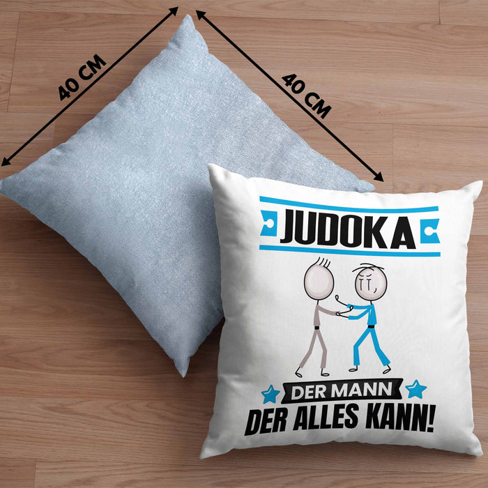 Judoka Kissen mit Füllung 40x40 Geschenk für Judoka Der Mann Der Alles Kann Geschenkidee zum Geburtstag (Grau) Blau Trendation