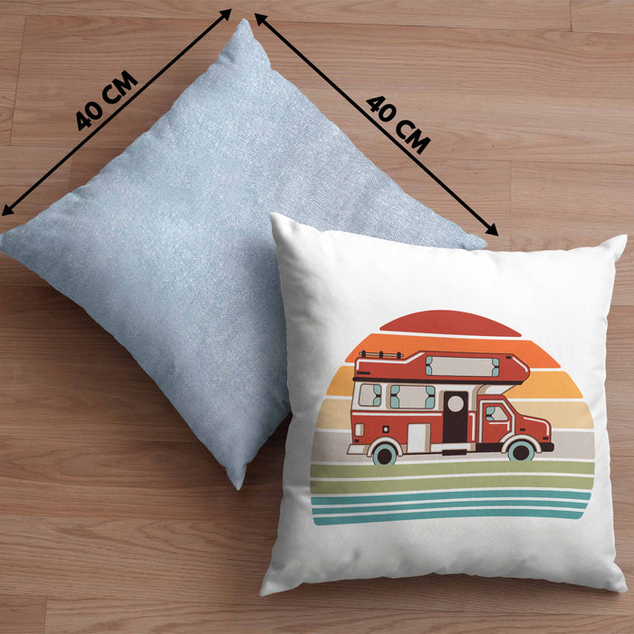 Wohnwagen Camper Kissen mit Füllung 40x40 Geschenke Wohnmobil für Männer Campingwagen Geschenkidee Zubehör Camping Opa Oma Rentner Lustig Grafik (Grau) Blau Trendation
