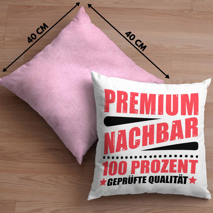 Premium Nachbar Kissen mit Füllung 40x40 Geschenk Bester Nachbar Geschenkidee Nachbarn (Grau) Rosa Trendation