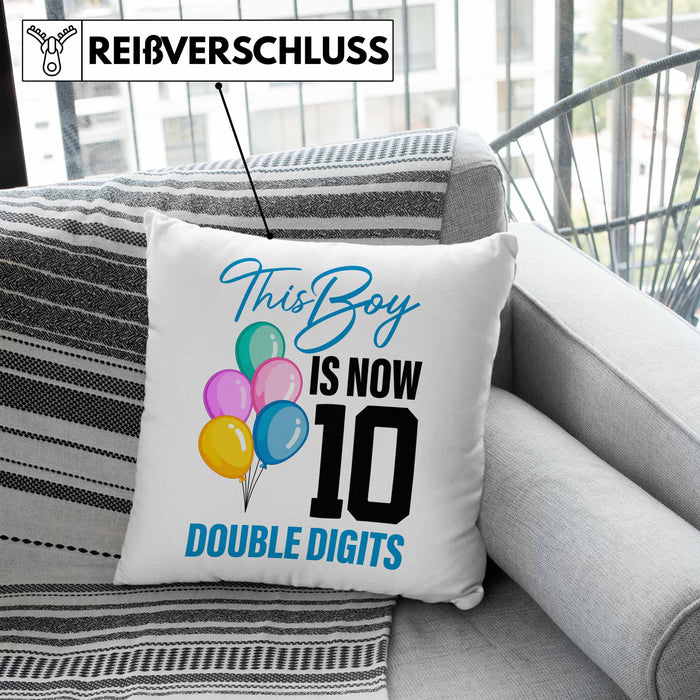 10 Geburtstag Junge Jungen Geschenke Kissen mit Füllung 40x40 10er Geburtstag 10 Jahre Alt Geschenkidee Lustig (Grau) Blau Trendation