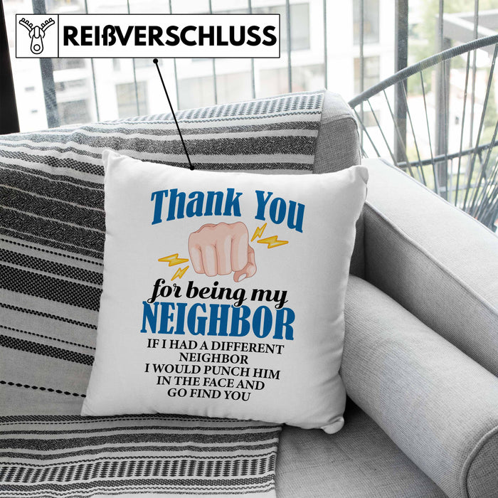 Bester Nachbar Geschenk für Nachbarn Kissen mit Füllung 40x40 Geschenkidee Beste Nachbarn der Welt (Grau) Blau Trendation