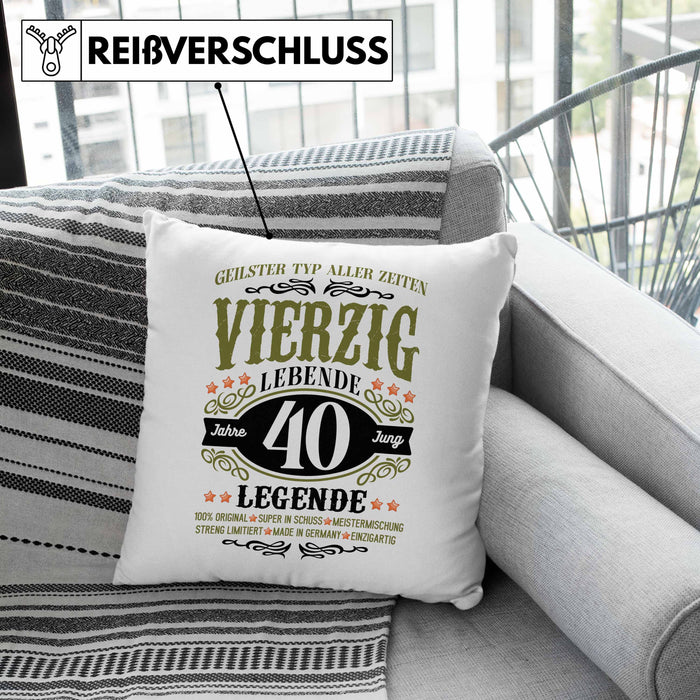 40. Geburtstag Kissen mit Füllung 40x40 Mann Geschenk 40er Geschenkidee 40 Vater Männer Lustig Geschenke 40 Jahre Alt Streng Limitiert Männer Vater (Grau) Grün Trendation