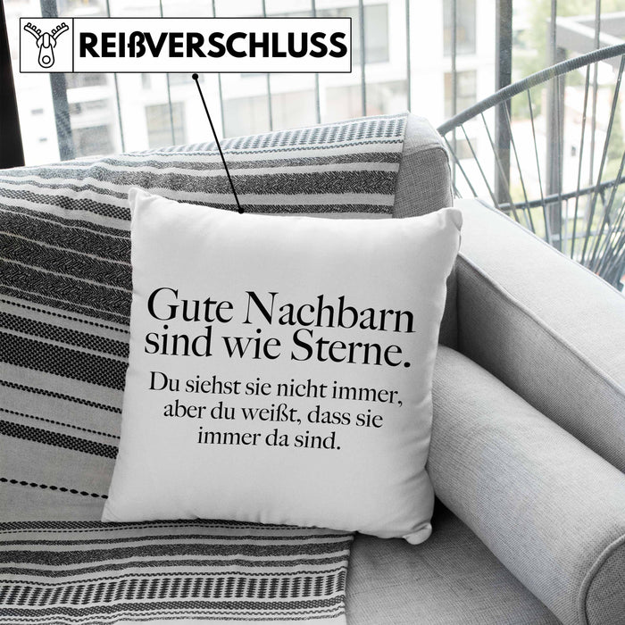 Nachbarn Abschied Geschenk Kissen mit Füllung 40x40 Abschiedsgeschenk Nachbarin Nachbar Bester Nachbar Gute Nachbarn (Grau) Blau Trendation