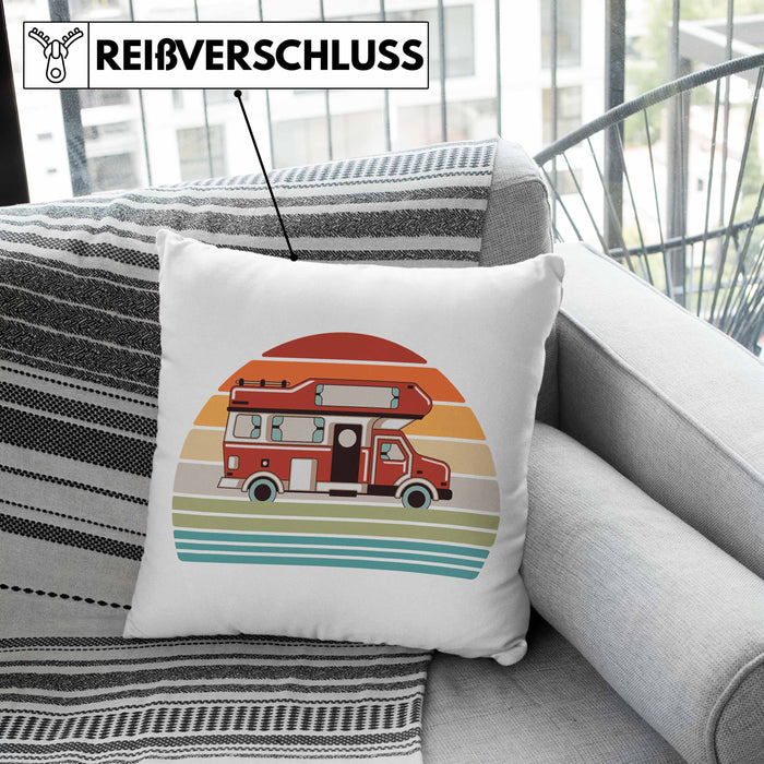 Wohnwagen Camper Kissen mit Füllung 40x40 Geschenke Wohnmobil für Männer Campingwagen Geschenkidee Zubehör Camping Opa Oma Rentner Lustig Grafik (Grau) Grün Trendation