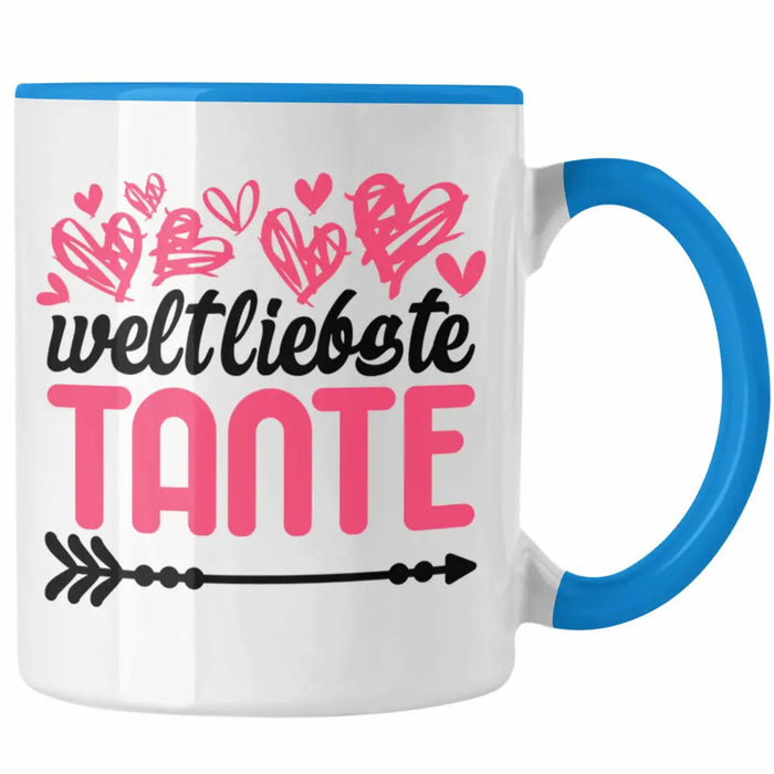 Beste Tante der Welt Geschenk Tasse mit Spruch Kaffeetasse für Weltliebste Tante Blau Trendation