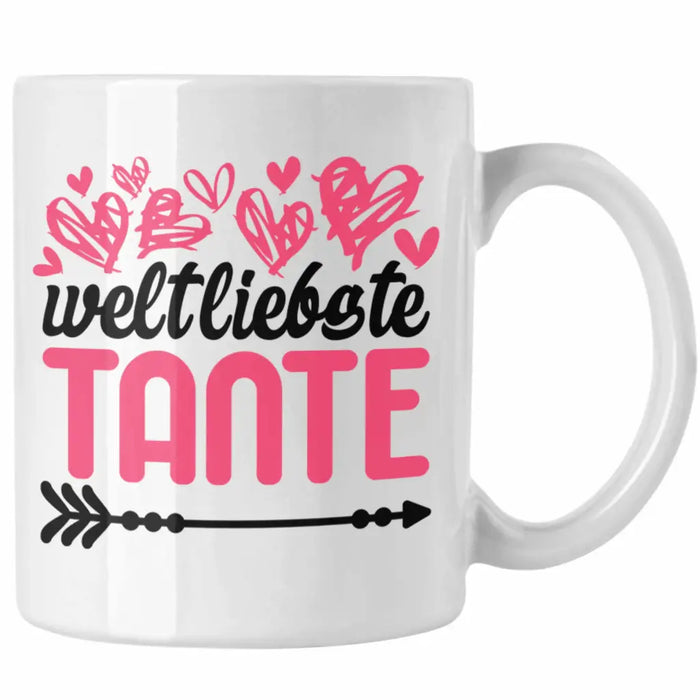 Beste Tante der Welt Geschenk Tasse mit Spruch Kaffeetasse für Weltliebste Tante Weiß Trendation