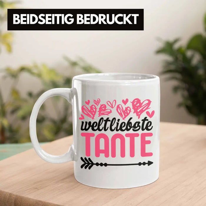 Beste Tante der Welt Geschenk Tasse mit Spruch Kaffeetasse für Weltliebste Tante Weiß Trendation