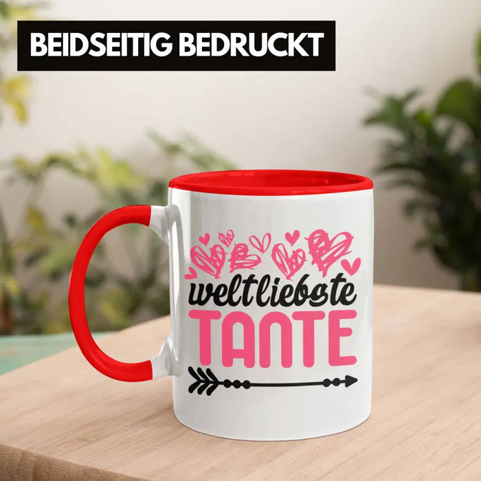 Beste Tante der Welt Geschenk Tasse mit Spruch Kaffeetasse für Weltliebste Tante Rot Trendation